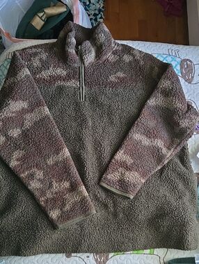 Sonoma Olive and Brown Camo Quarter-zip Sherpa Pullover